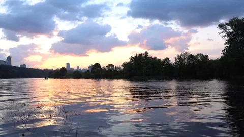 Beautiful sunset on river 4K Stock Footage 92632694