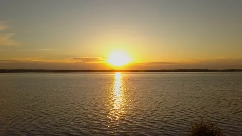 Beautiful sunset on the river. Aerial view. Stock-Footage 112764332