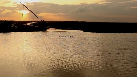 Beautiful sunset on river Stock-Footage 73723417