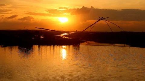 Beautiful sunset on river Stock-Footage 73723483