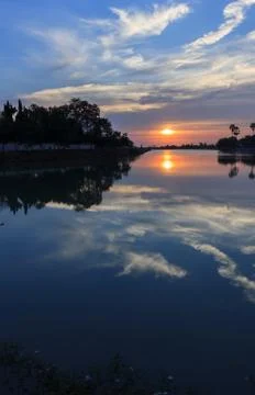 Beautiful sunset on the river. Stock Photos