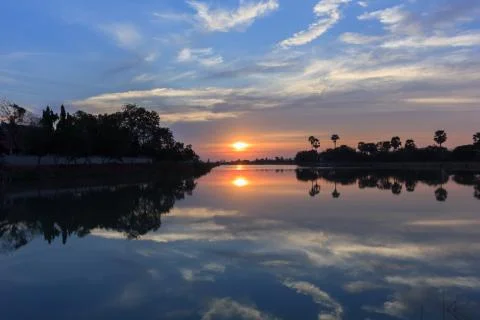 Beautiful sunset on the river. Stock Photos