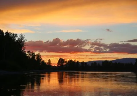 Beautiful sunset on the river Stock Photos