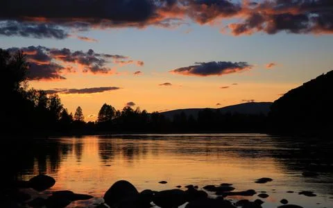 Beautiful sunset on the river Stock Photos