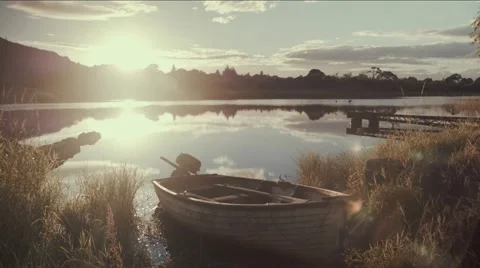 Beautiful Sunset With Row Boat Video stock 67553280