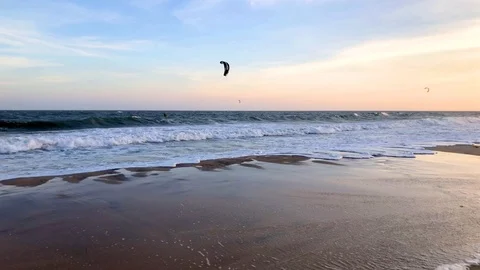 Beautiful sunset on sandy beach water and waves sea landscape Stock Footage 126815562