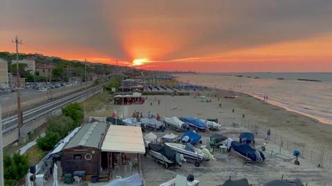 Beautiful sunset at the seaside, city of Ancona, Italy Stock Footage 217699082