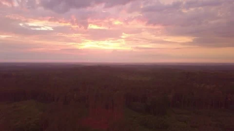 Beautiful sunset sky over fields and forest of Poland. Aerial landscape. Stock Footage 278413964