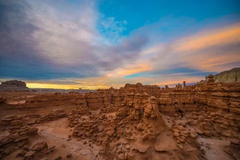 Beautiful sunset sky over the goblin valley Stock Photos