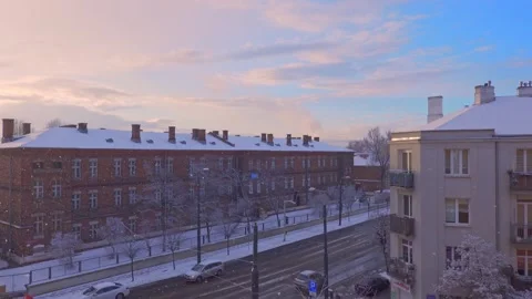 Beautiful sunset with snowfall Stock Footage 151177687