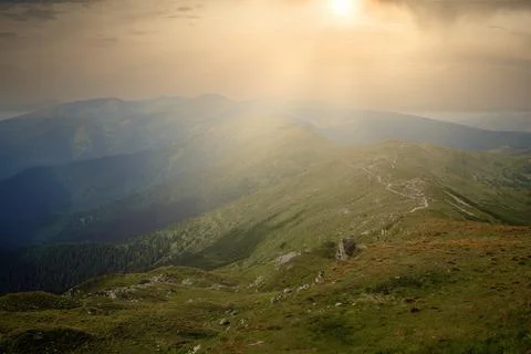 Beautiful sunset in the spring in the mountains Foto stock