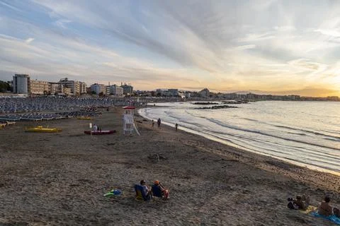 Beautiful sunset with the sun setting over the sea in Cattolica Stock Photos