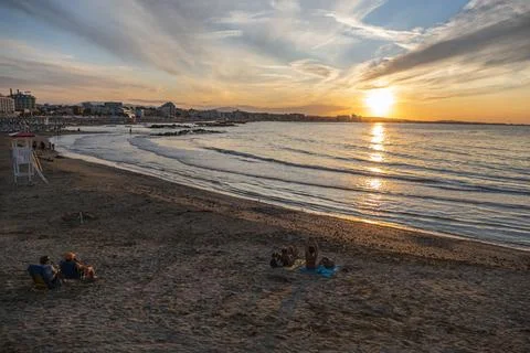 Beautiful sunset with the sun setting over the sea in Cattolica Stock Photos