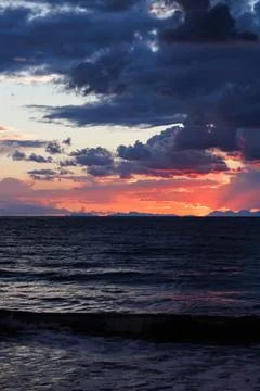Beautiful sunset with thunderclouds over the Mediterranean sea of Turkey. Stock Photos