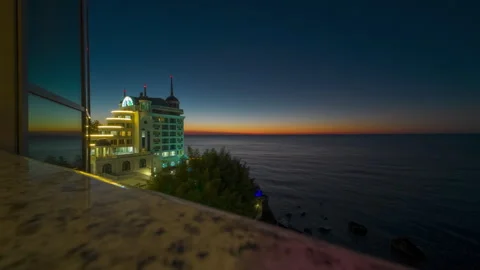 Beautiful sunset time lapse of luxury seaside resort Castello Mare Stock-Footage 294787379