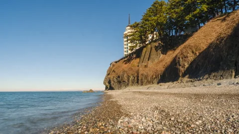 Beautiful sunset time lapse of luxury seaside resort Castello Mare Stock-Footage 299399476