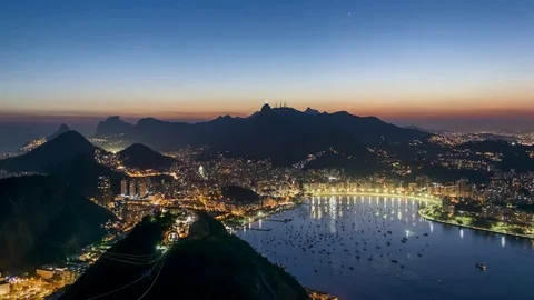 Beautiful sunset time lapse over the bay of Rio de Janeiro Stock Footage 75946936