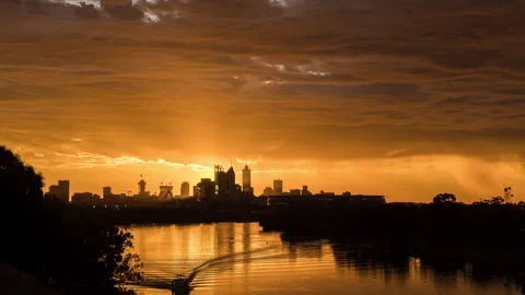 Beautiful Sunset Time-lapse of the Swan River and City of Perth Stock Footage 172133249