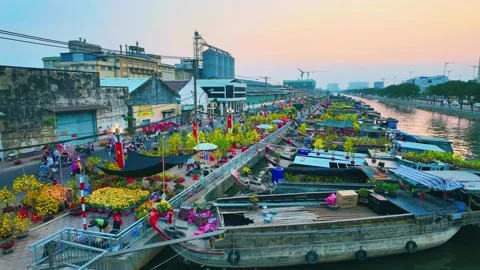 Beautiful sunset timelapse of Binh Dong Flower Market Stock-Footage 347365902
