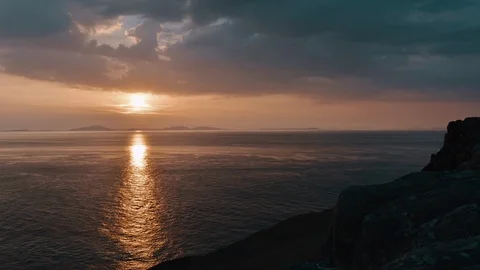 Beautiful Sunset Timelapse on an Ocean Cliff Stock Footage 86081069