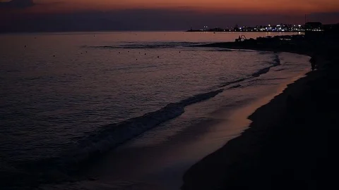 Beautiful sunset view at the beach in Cyprus Stock Footage 85198750