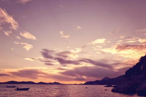 Beautiful sunset view at the beach Stock Photos
