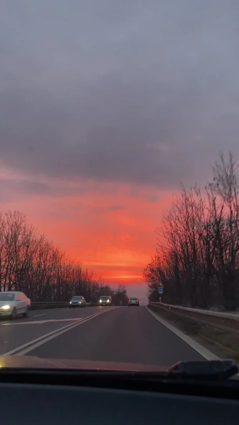 Beautiful sunset view from car Stock Footage 194538514