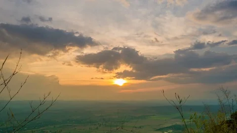 Beautiful sunset, view from Chom Thong Mountain in Thailand Stock Footage 74234981