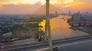 Beautiful Sunset View From A Drone Of Bhumibol Bridge In Bangkok. Stock Footage