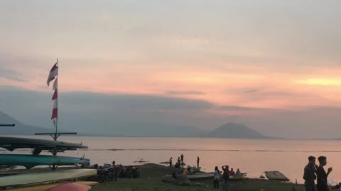 Beautiful sunset view by the lake Stock Footage 196859743