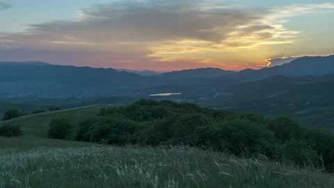 Beautiful sunset view from mountain at Gldani lake, Georgia 2019 스톡 동영상 133765498