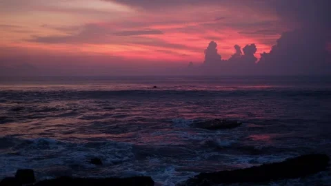 Beautiful sunset view of ocean waves. Handheld view of waves.  Stock Footage 151179224