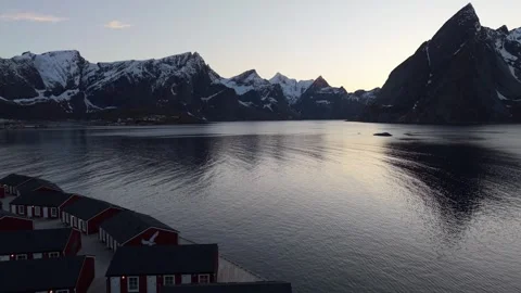 Beautiful sunset views of mountains and water in a quiet Norway location Stock Footage 334774776