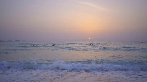 Beautiful sunset with waves crashing Stock Footage 104091084