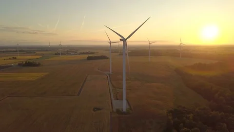 Beautiful sunset with windmill in a front Stock Footage 114583460
