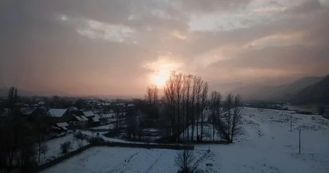 Beautiful sunset winter drone tree winter silhouette far 動画素材 122601883