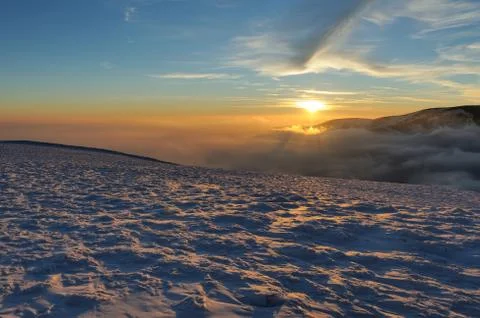 Beautiful sunset in winter mountain Stock-Fotos