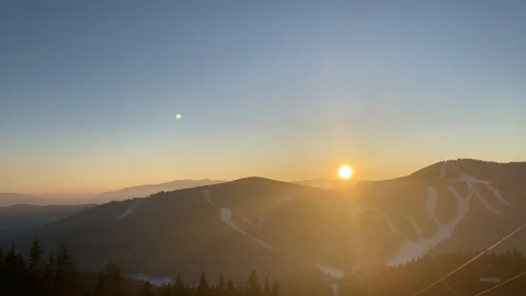 Beautiful sunset in the winter mountains Stock Footage 124088299