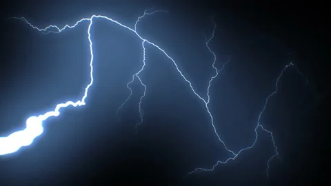 Beautiful Super Slow Motion Lightning Strikes from Skies to Camera. Realistic Stock Footage