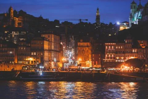 Beautiful super wide-angle panoramic summer aerial view of Old Porto Oporto c Stock-Fotos