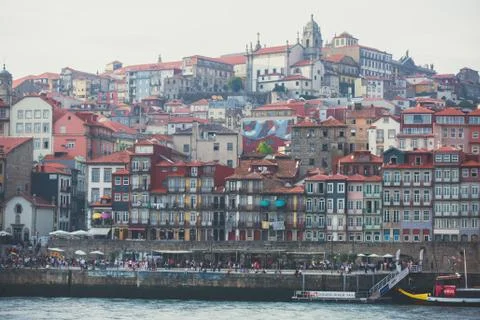 Beautiful super wide-angle panoramic summer aerial view of Old Porto Oporto c Stock Photos