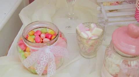 Beautiful sweet table at the wedding Stock Footage 68156874