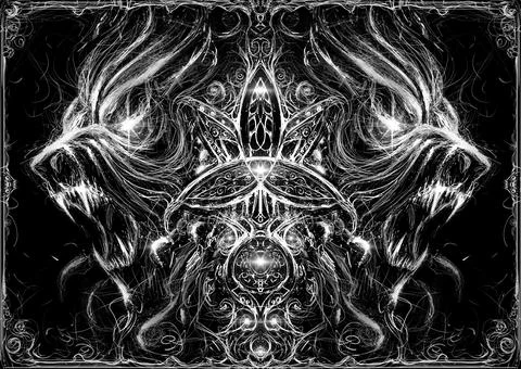 Beautiful symmetrical pattern drawn in rough lines with lots of curls in the  Stock Illustration