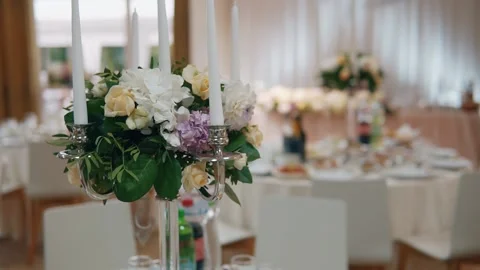 Beautiful table decorations in the restaurant Video stock 148157290