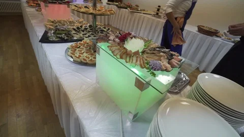 Beautiful table with delicacy Stock Footage 105022753