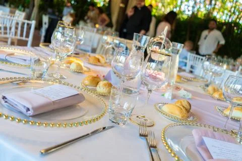 Beautiful table of an elegant event set Stock Photos