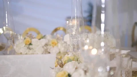 Beautiful table set up at a wedding reception Video stock 150992198