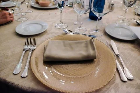 Beautiful table set for wedding reception, anniversary or event party Stock Photos
