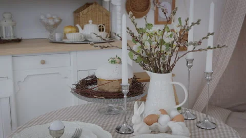 Beautiful table setting for the bright religious holiday Easter Stock Footage 306461264