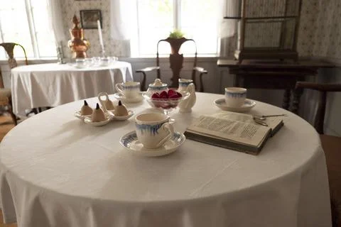 Beautiful table setting. Cozy interior. Tablescape Stock Photos